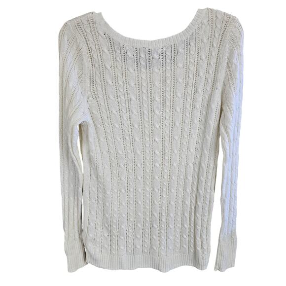 AEO Y2K Womens Cableknit Wool Blend Sweater Size L Pullover Neutral Quiet Luxury - Picture 2 of 7